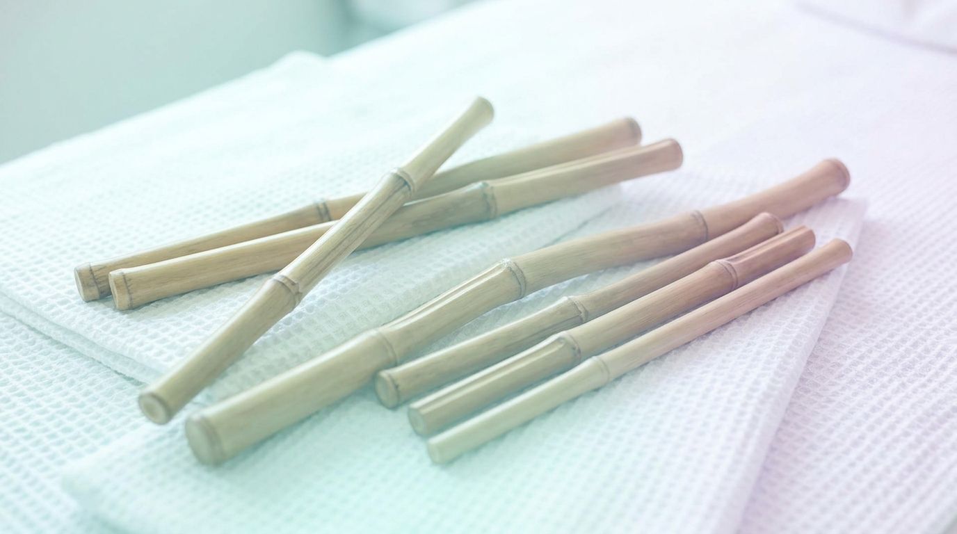 Cañas de bambú pulidas de distintos calibres para masaje descontracturante y drenaje corporal
