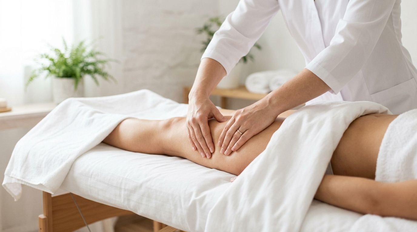 Masaje de remodelación tisular y drenaje para la celulitis fibrosa en camilla