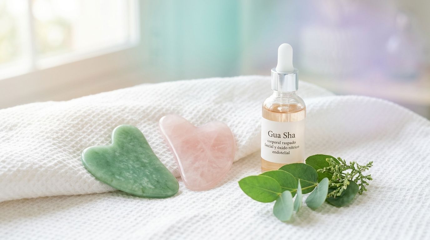 Herramientas de jade y cuarzo para Gua Sha corporal y raspado fascial sobre lino blanco