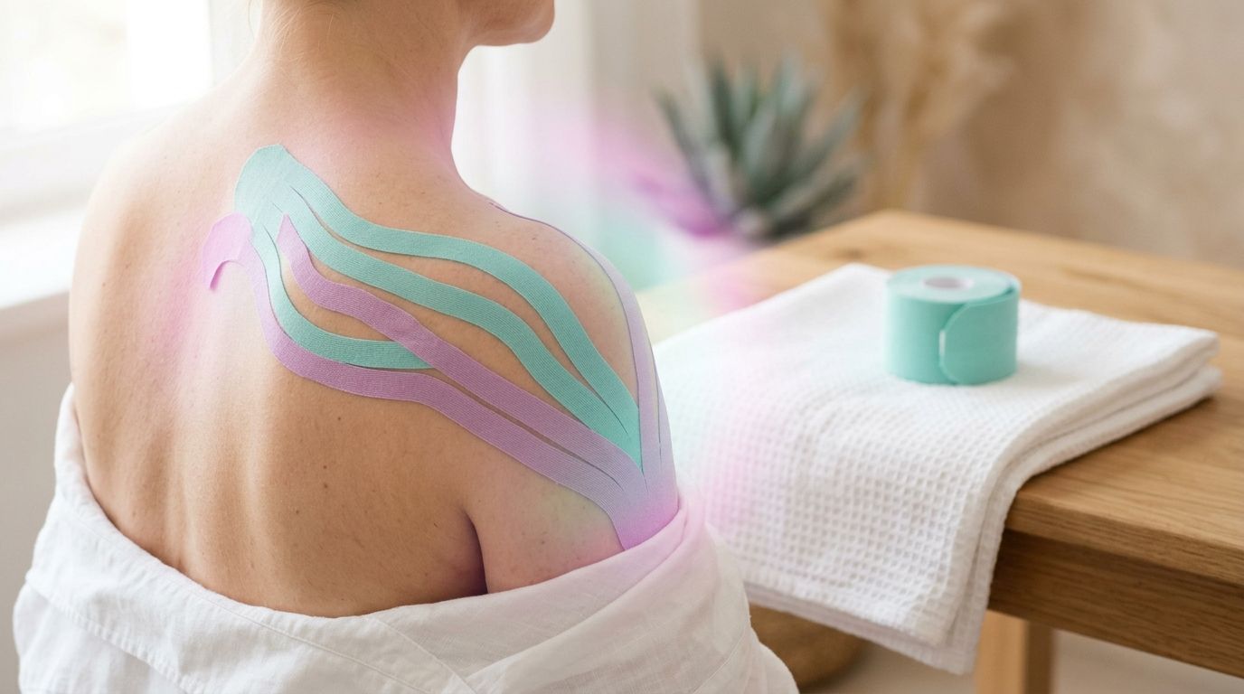 Aplicación de vendaje neuromuscular kinesiotaping en ondas para descompresión fascial del hombro