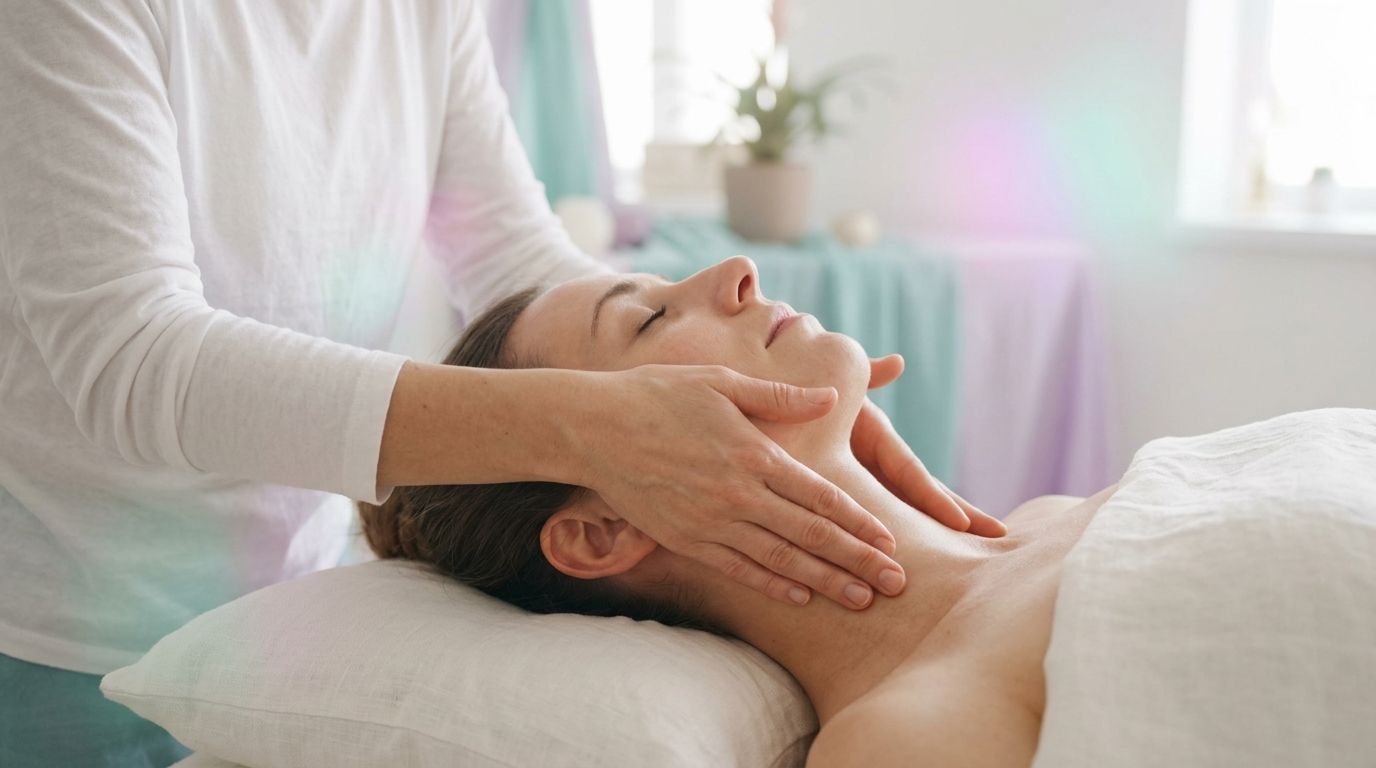 Drenaje linfático facial suave y vaciado cervical para desinflamar párpados y cuello
